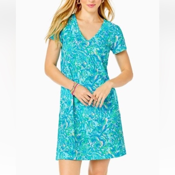 Lilly Pulitzer Women's Etta V-Neck Short Sleeve Dress Surf Blue size S - Picture 1 of 11